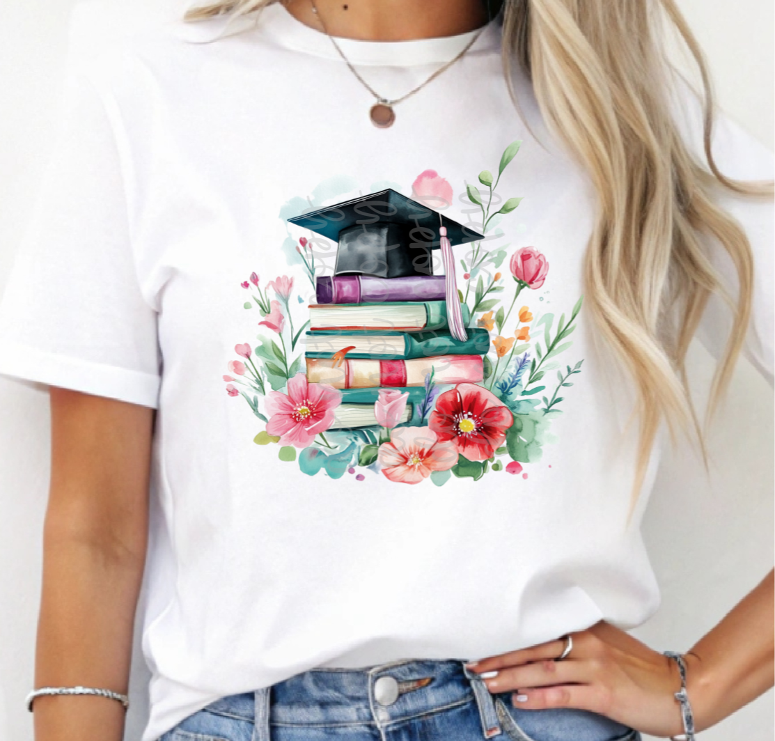 Floral Books and Graduation Cap 101815 (PARKER) DTF transfer