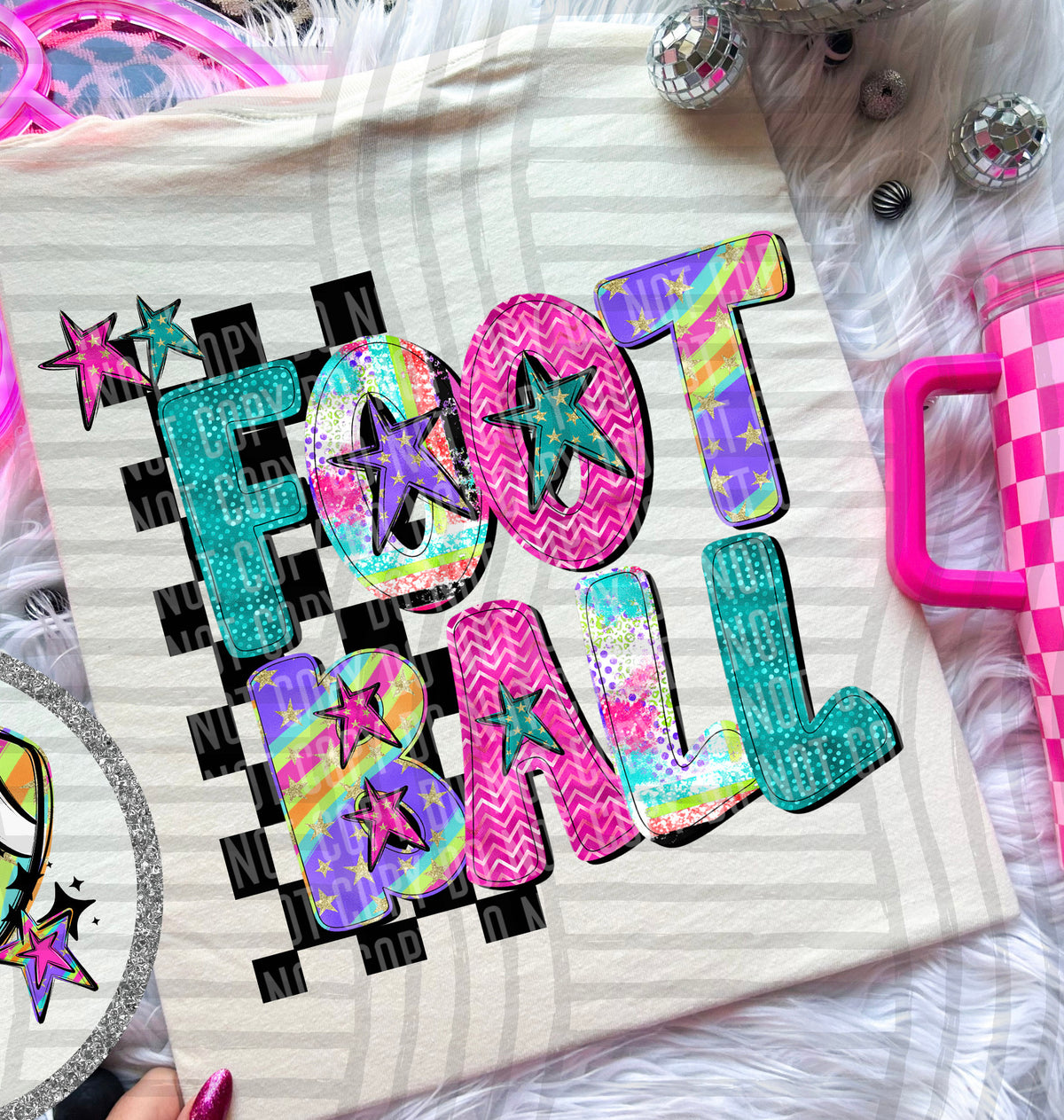 Football - Colorful Stripe With Stars And Checker BACK PRINT 108254 DTF transfer