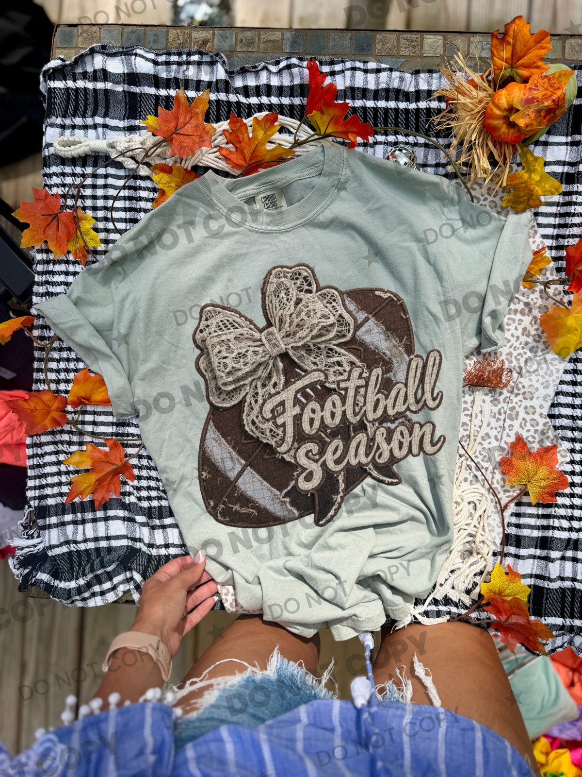 Football season faux lace bow (HW) DTF