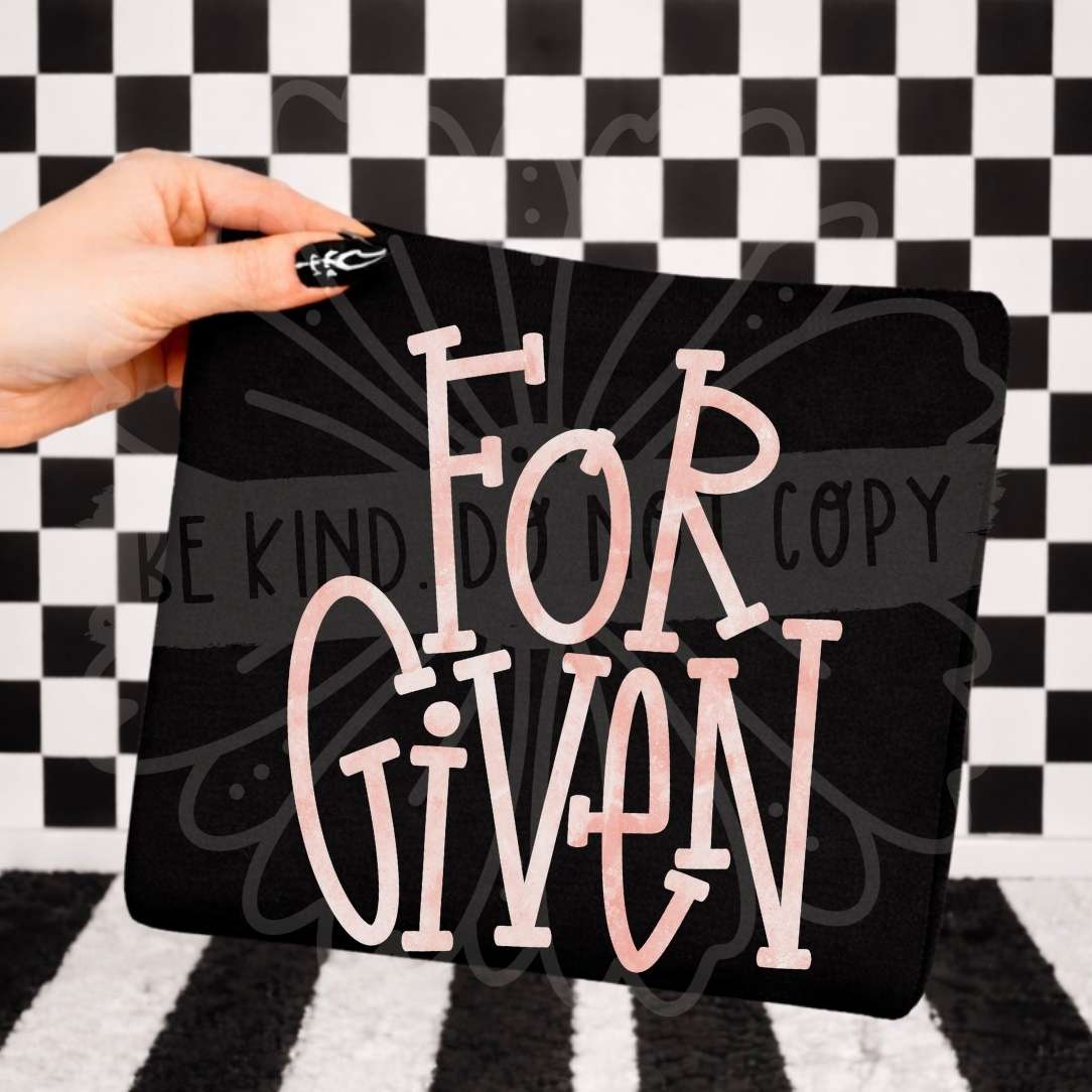 Forgiven PINK font (Vehement) DTF transfer