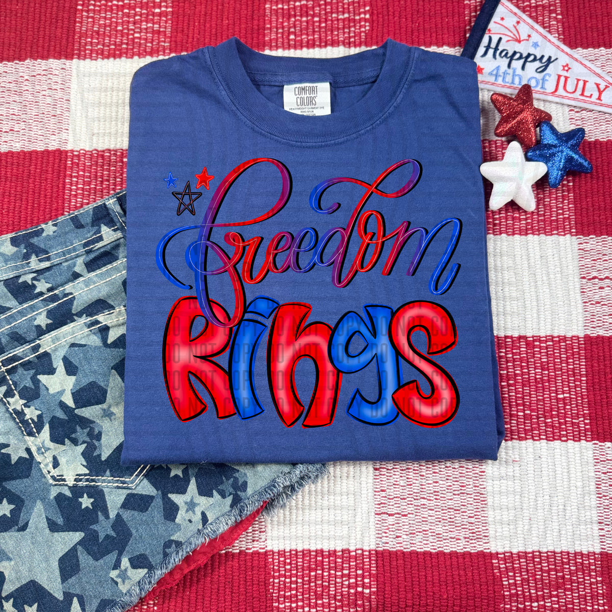 Freedom rings with stars NO GLITTER (Caplinger) DTF Transfer