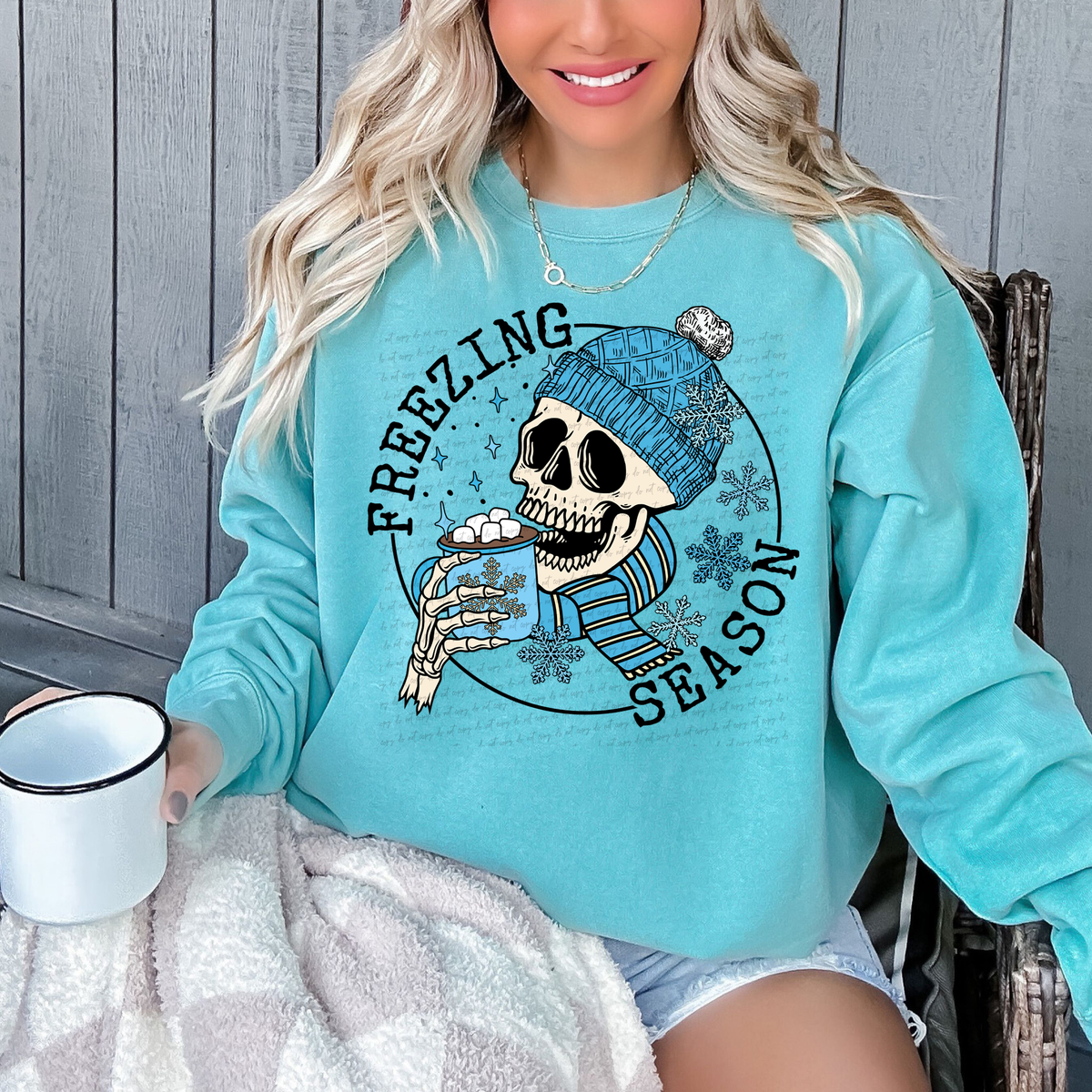 Freezing Season Cocoa Skellie Blue - Black Font 81709 DTF Transfer