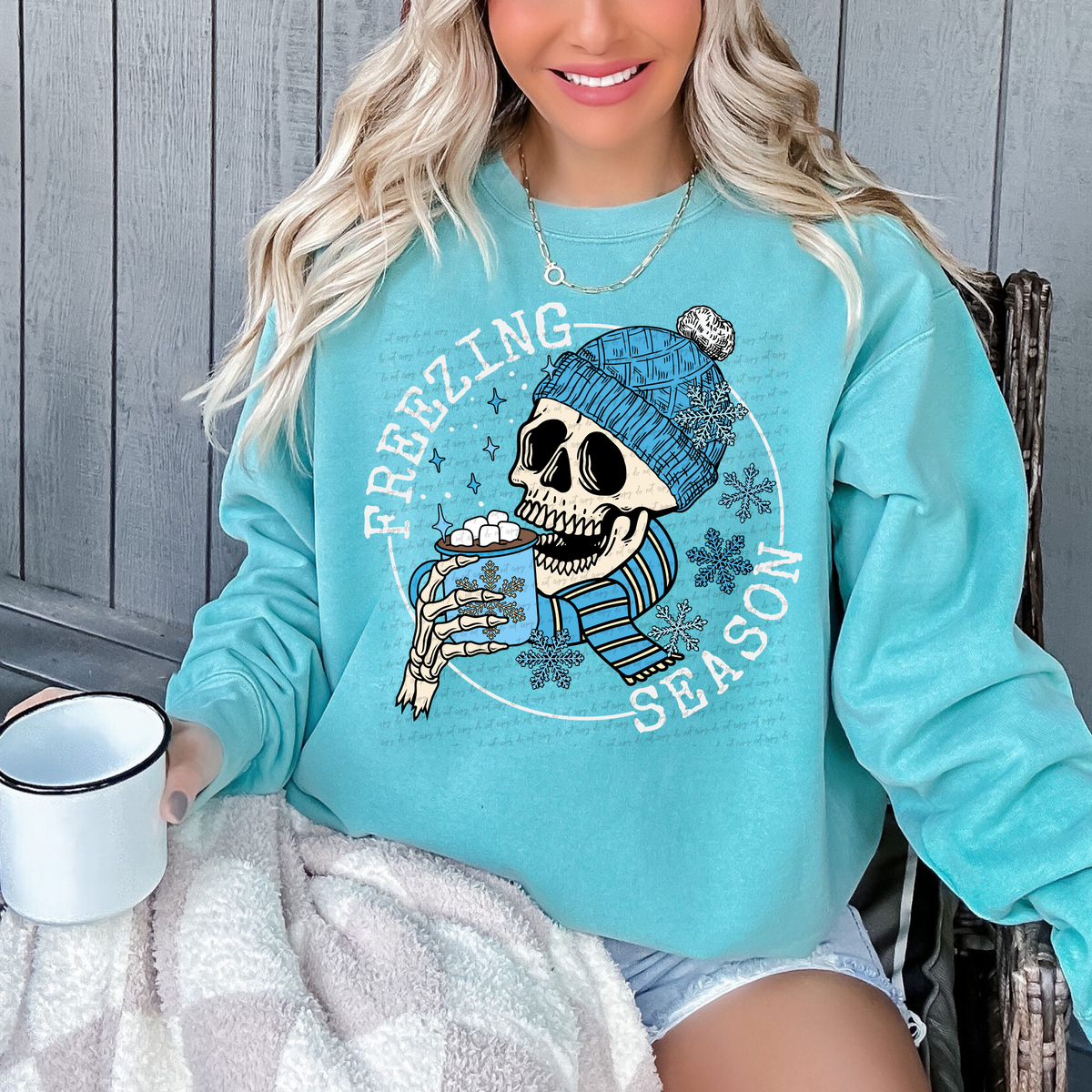 Freezing Season Cocoa Skellie Blue - White Font 81712 DTF Transfer
