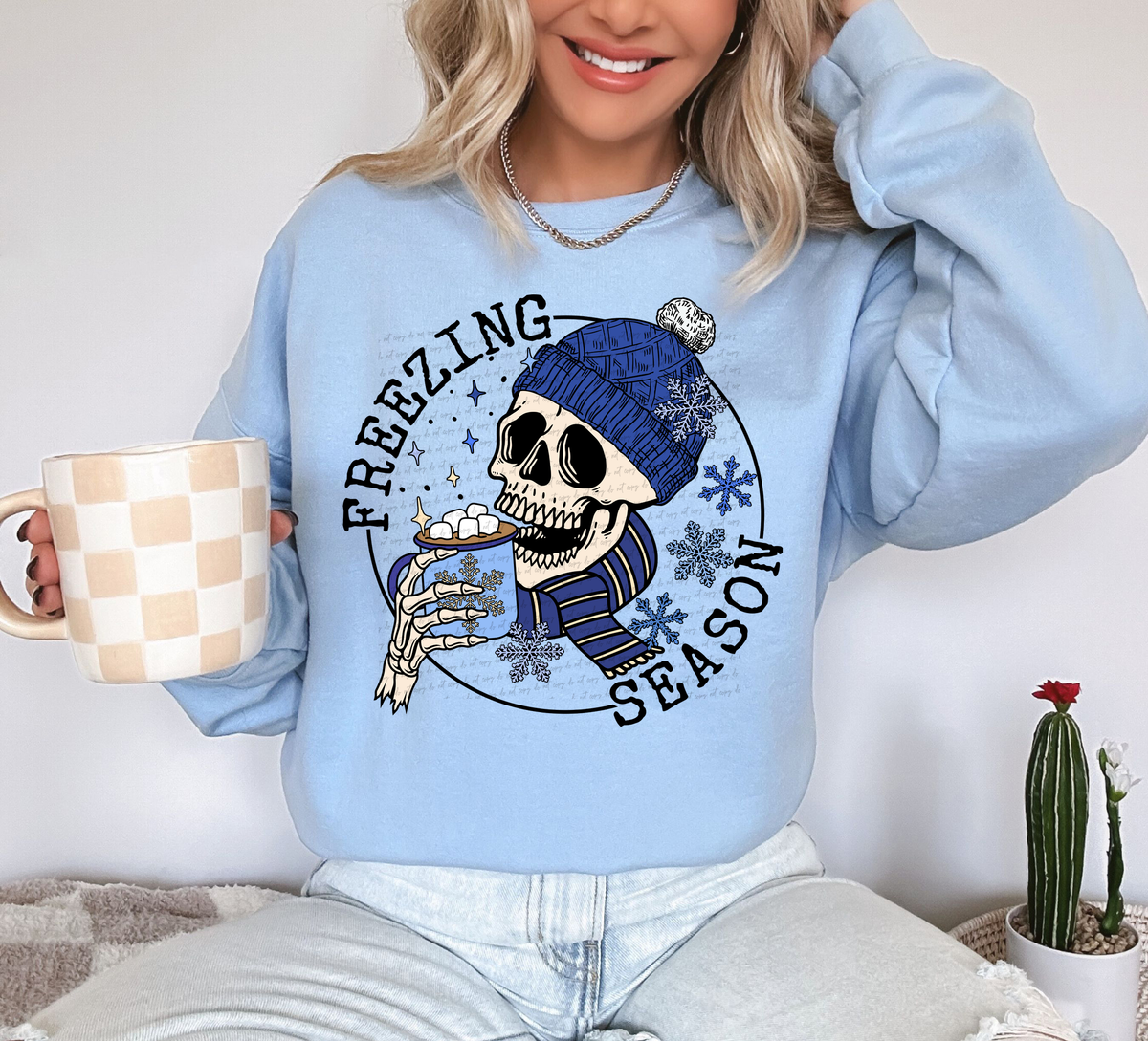 Freezing Season Cocoa Skellie Navy Blue - Black Font 81714 DTF Transfer