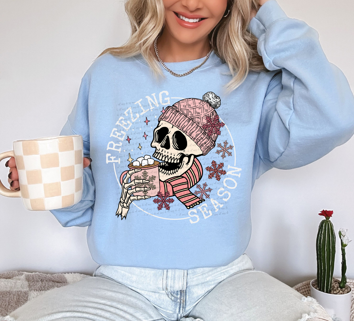 Freezing Season Cocoa Skellie Pink - White Font 81716 DTF Transfer