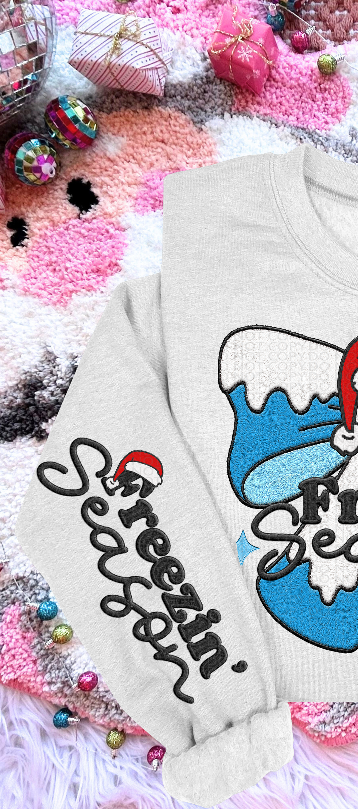 Freezin' Season Blue Bow Sparkle (Sleeve Print) 69701 DTF transfer
