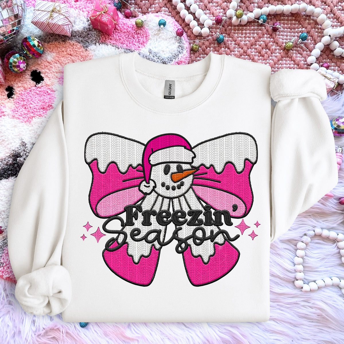 Freezin' Season Pink Bow Sparkle (Front Print) 69702 DTF transfer