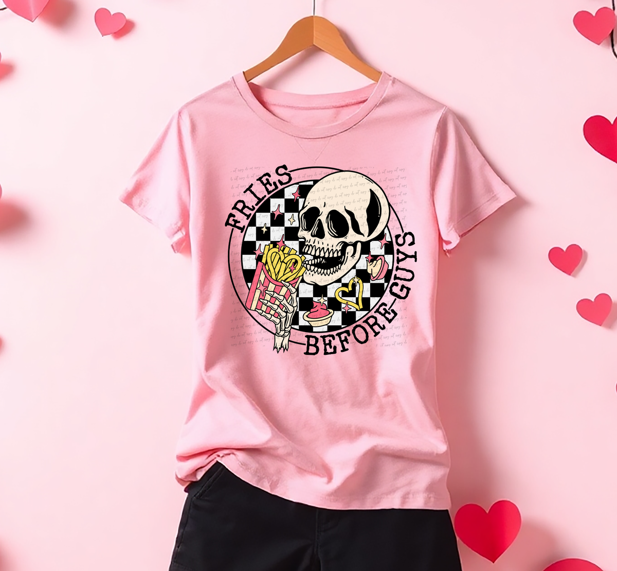 Fries Before Guys Skellie Checkered Black White 81479 DTF Transfer