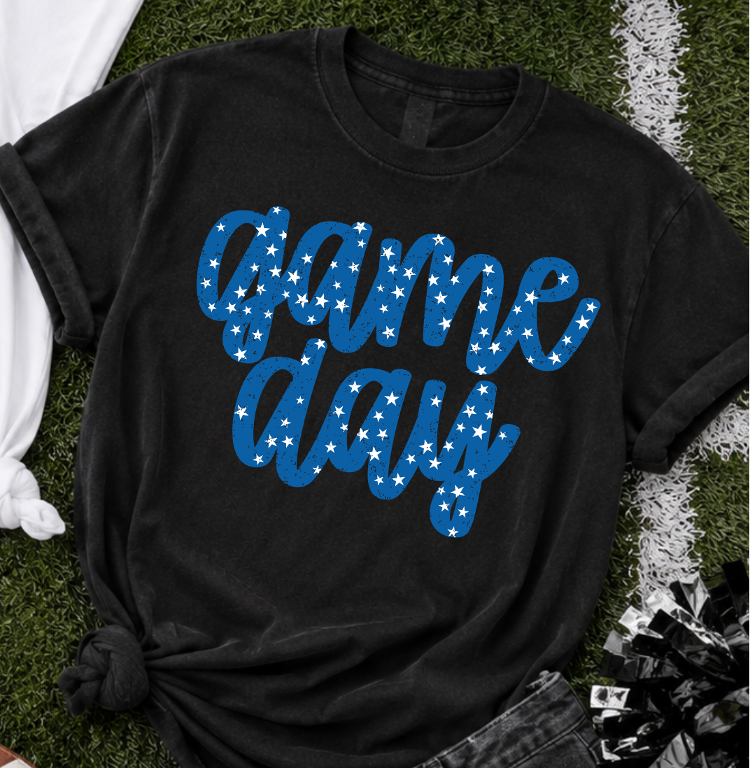 Game day BLUE with stars (Parker) DTF Transfer