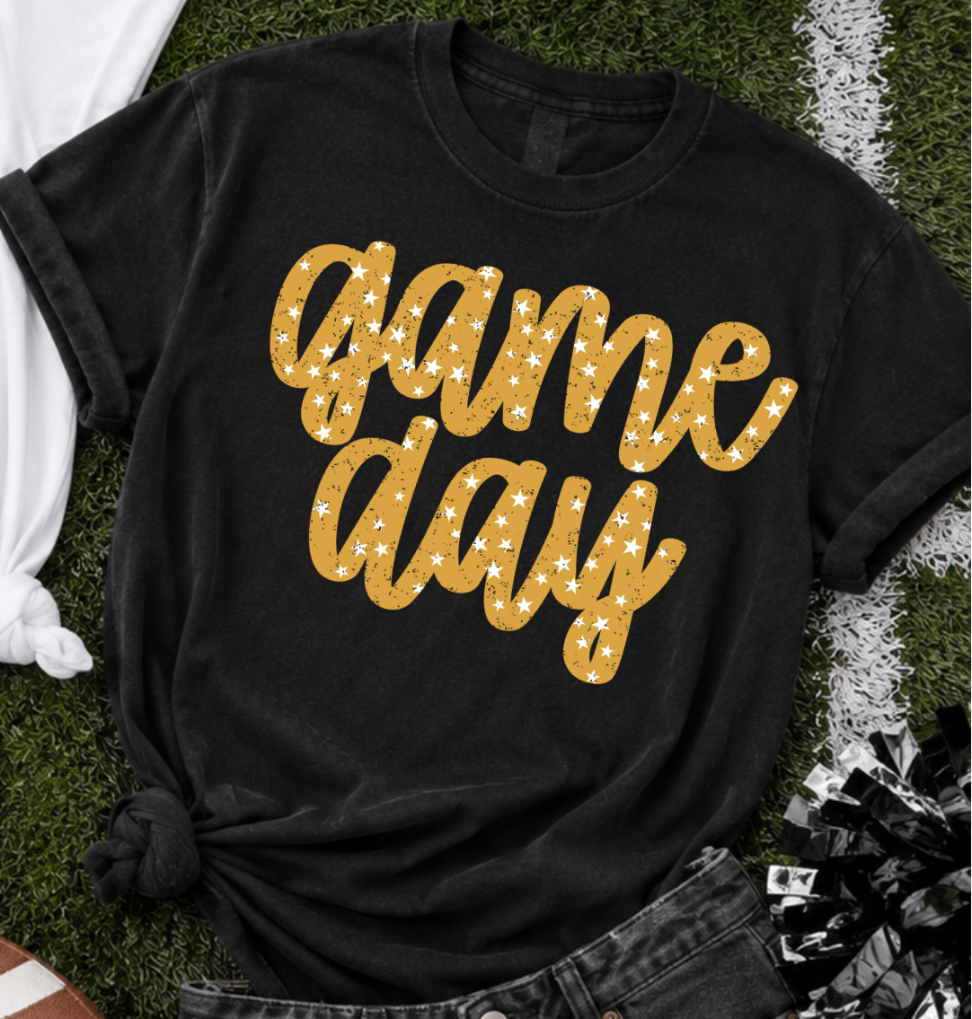 Game day GOLD with stars (Parker) DTF Transfer