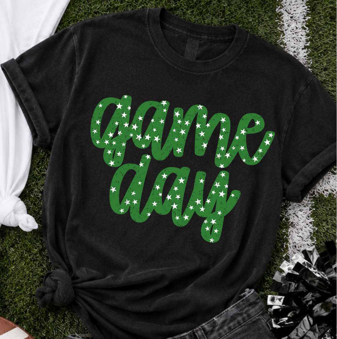 Game day GREEN with stars (Parker) DTF Transfer