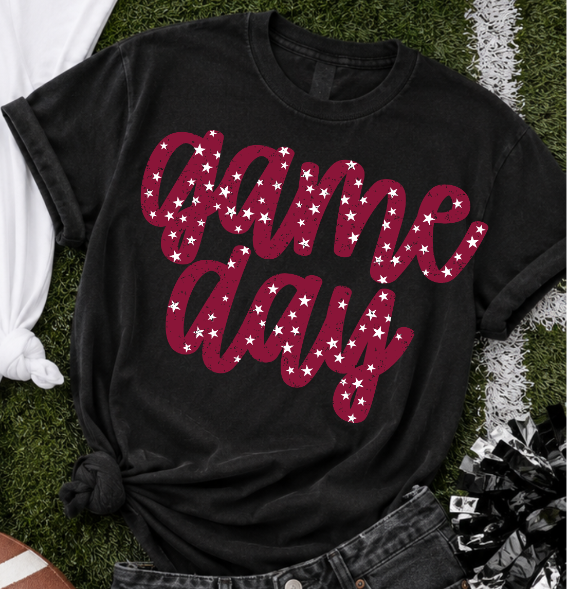 Game day MAROON with stars (Parker) DTF Transfer