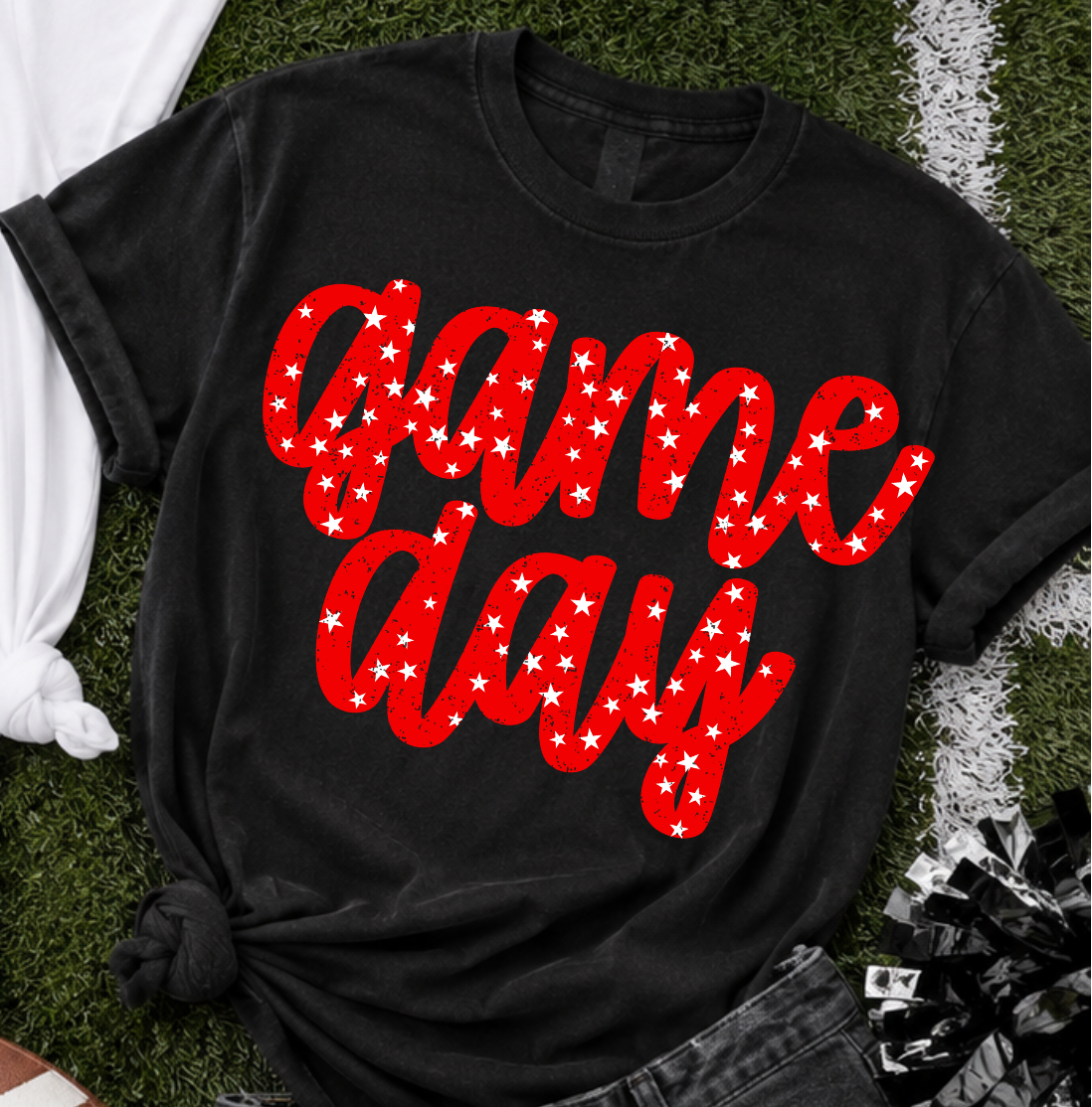 Game day RED with stars (Parker) DTF Transfer
