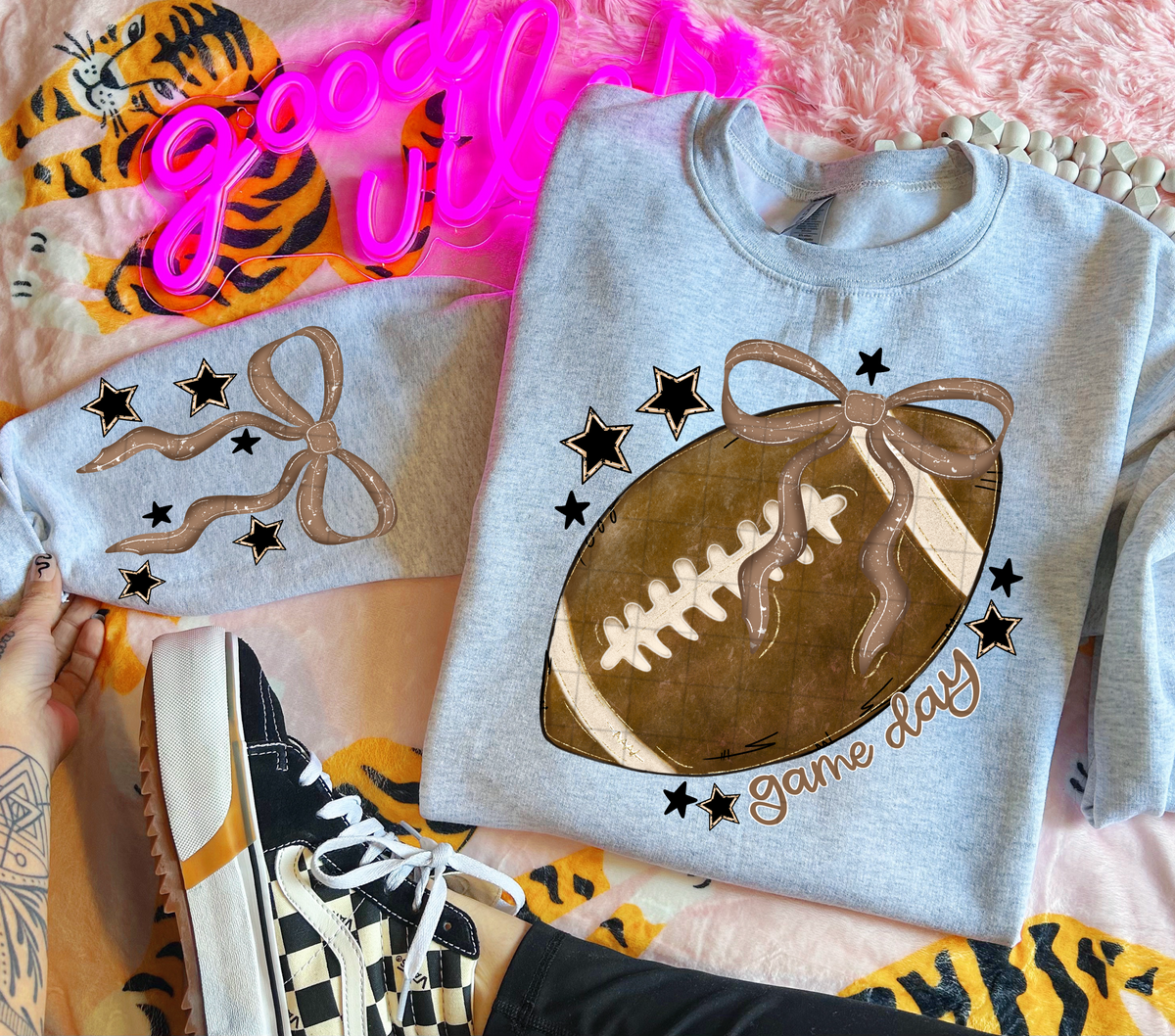 Game day football bow and stars (Linda) DTF Transfer