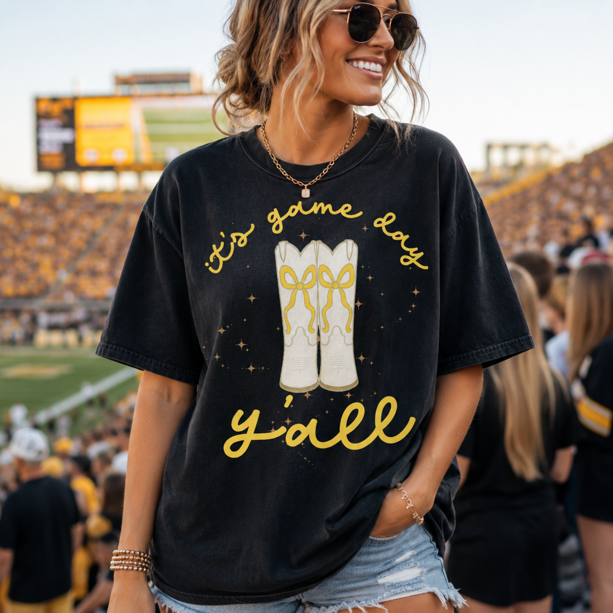 It's game day y'all boots yellow (Parker) DTF Transfer