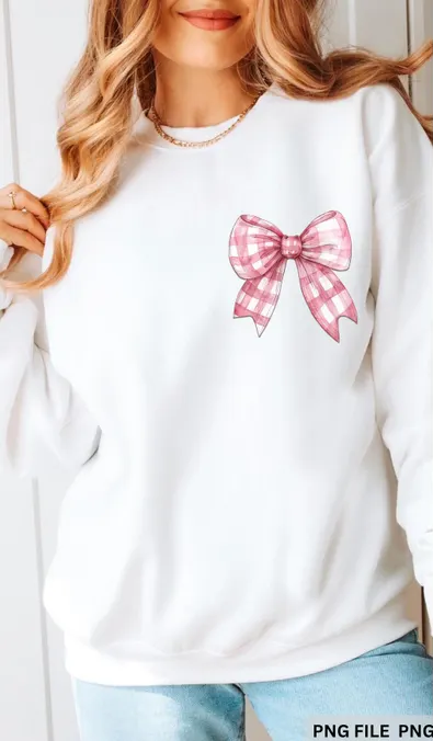 Pink gingham bow 67042 DTF transfer