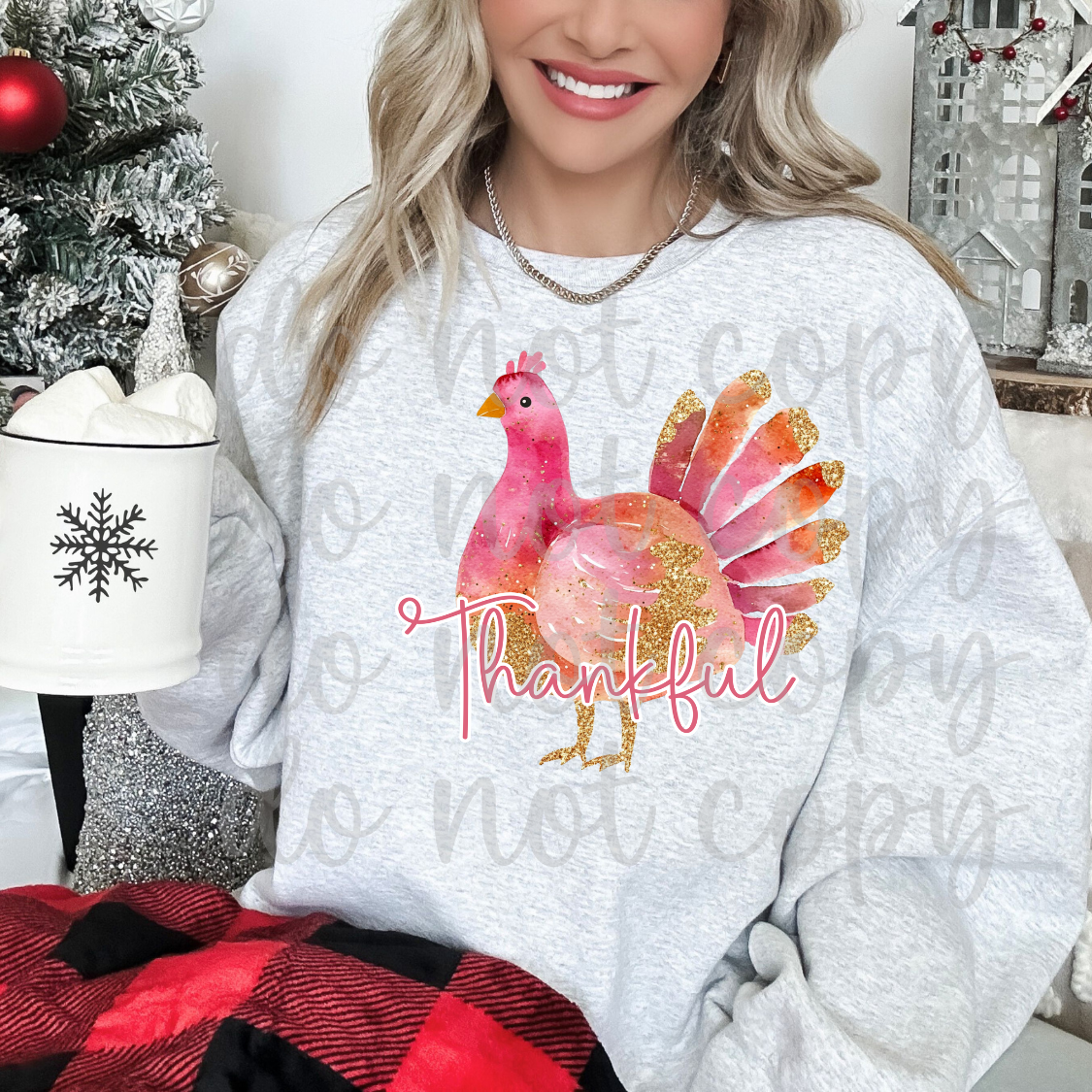 Pink orange Thankful turkey (Parker)  DTF Transfer