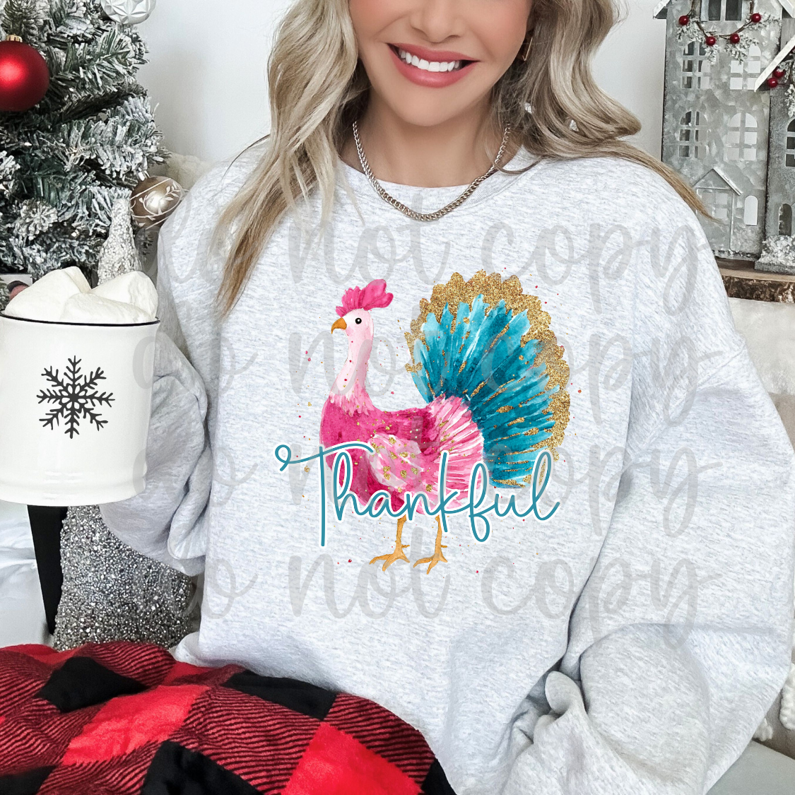 Teal pink Thankful turkey (Parker)  DTF Transfer