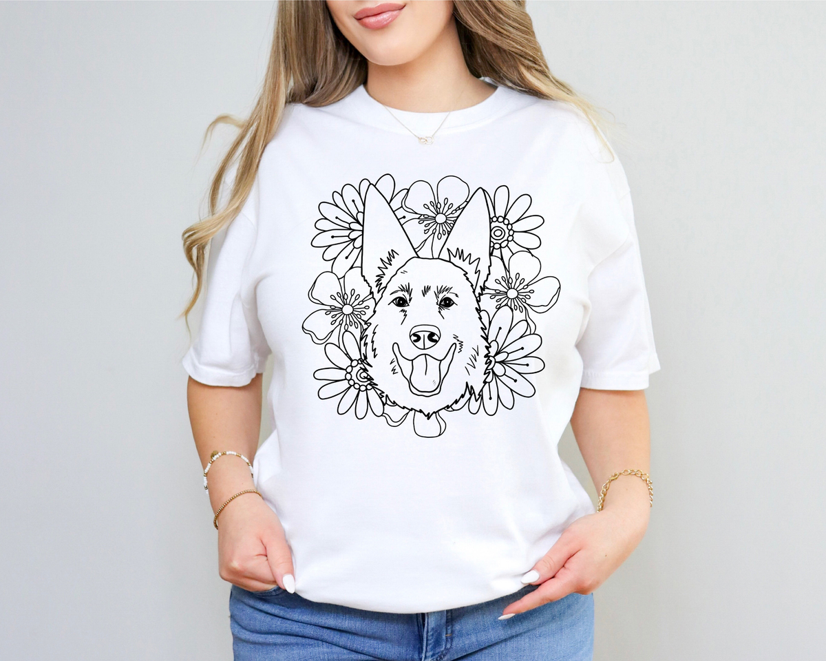 German Shepherd Floral BLACK 116422 DTF Transfer