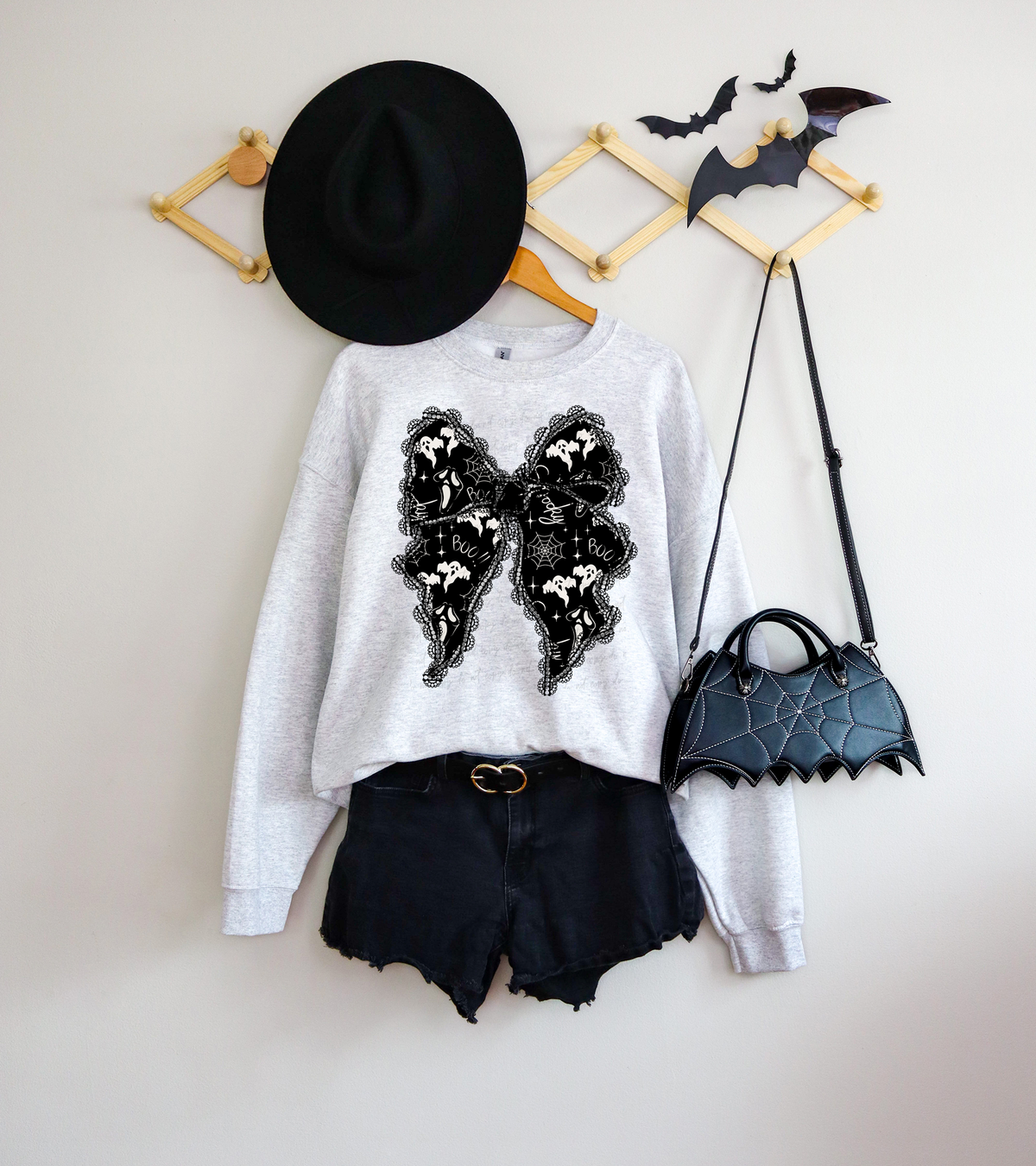 Spooky Boo Ghost Black Lace Bow 108769 DTF transfer