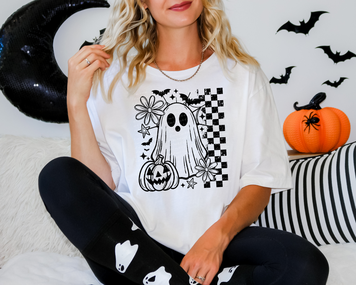 Ghost Checker Background Black 108700 DTF transfer