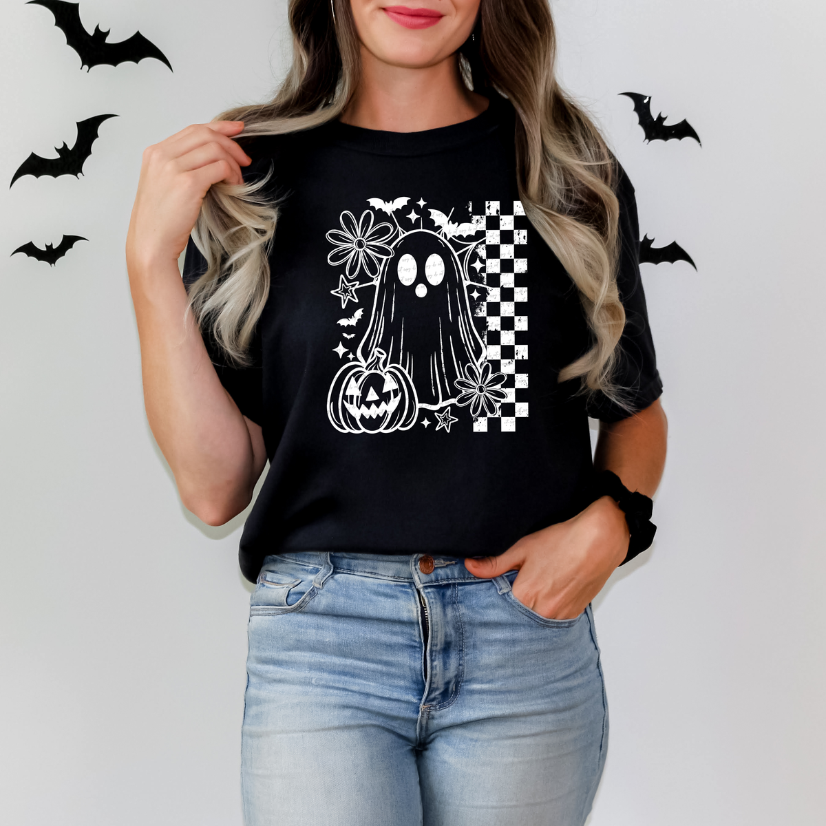 Ghost Checker Background White 108701 DTF transfer