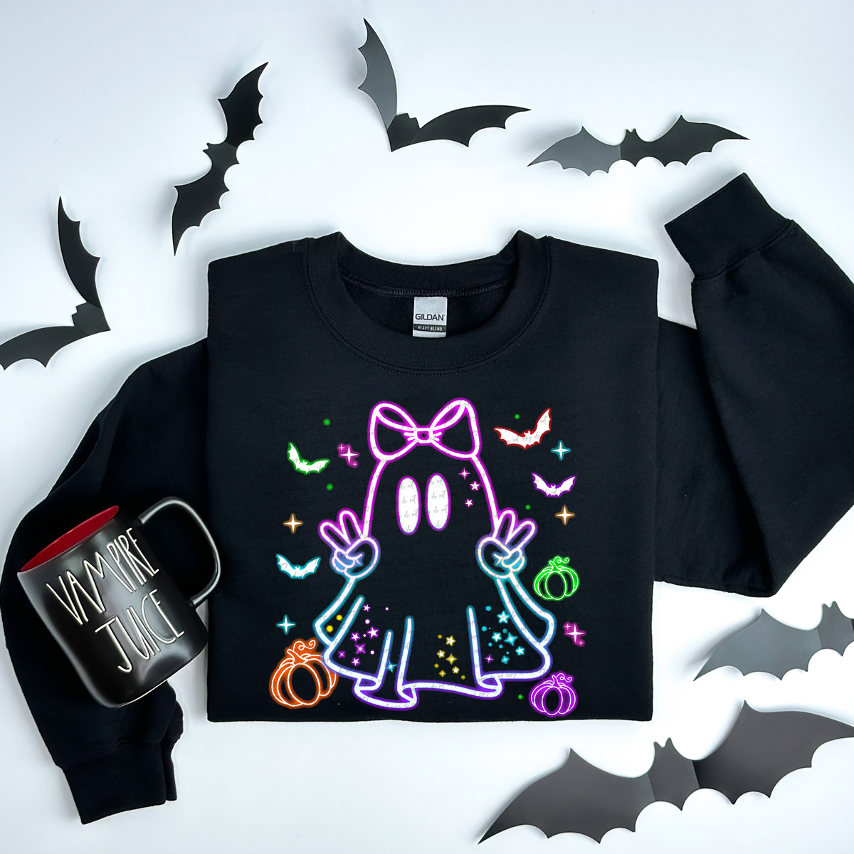 Girl Ghost Bats and Pumpkins Glow 54986 DTF transfer