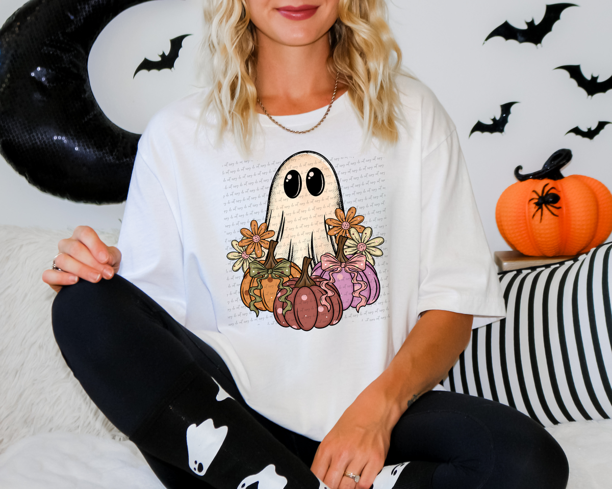 Ghost with pumpkin and flowers 111293 DTF transfer