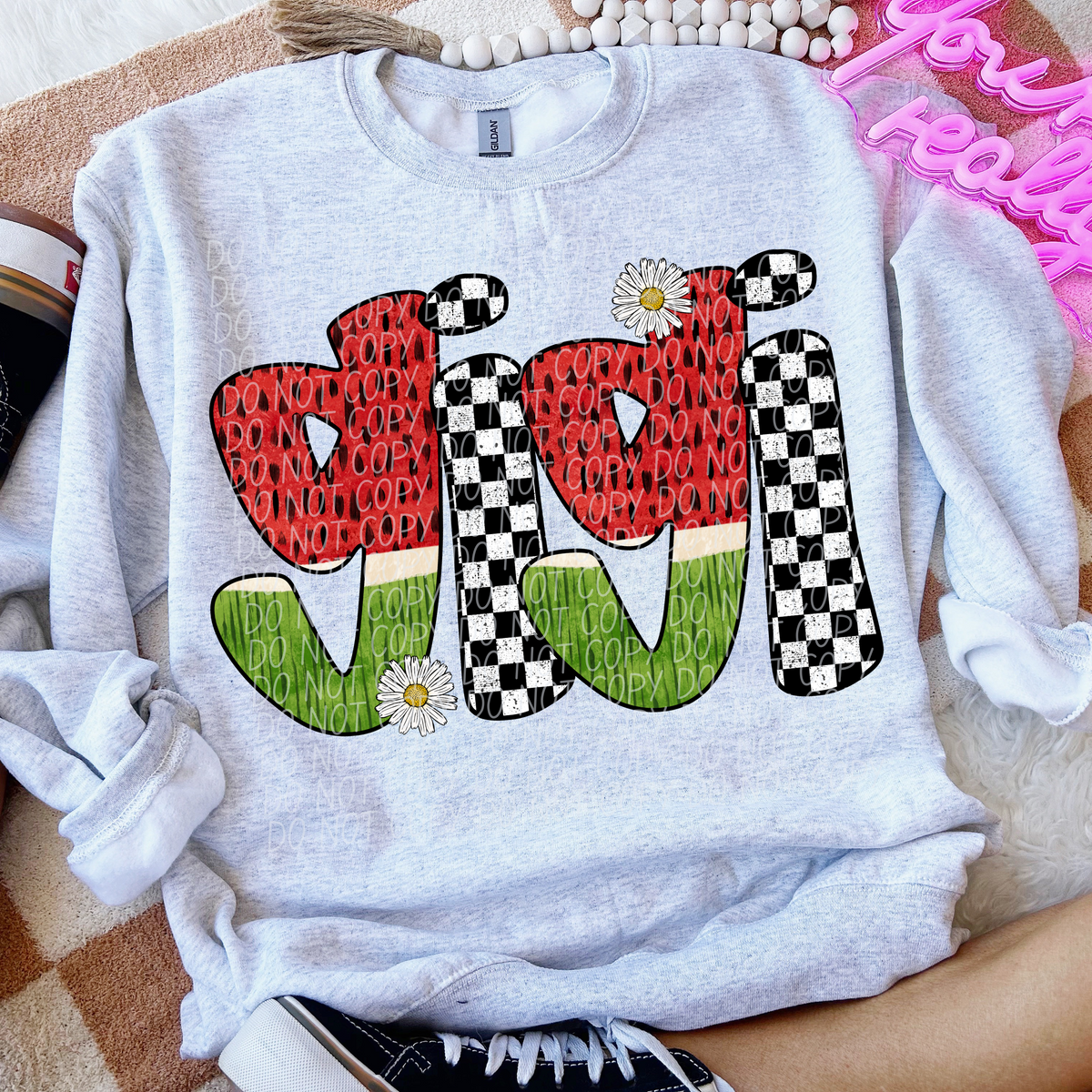 Gigi Watermelon Checkered Font (City) DTF transfer