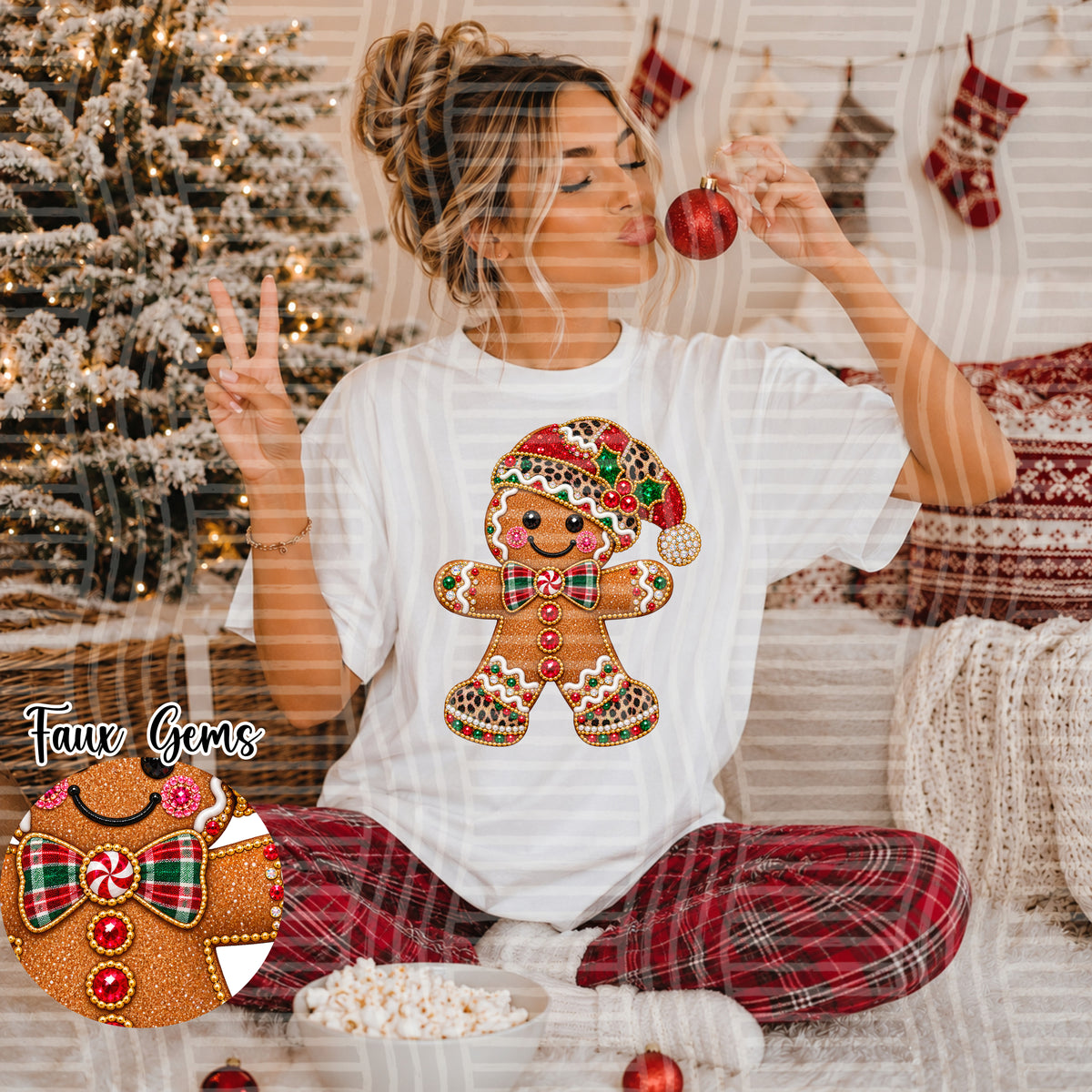 Gingerbread Man- Faux Rhinestone (Caplinger)DTF Transfer