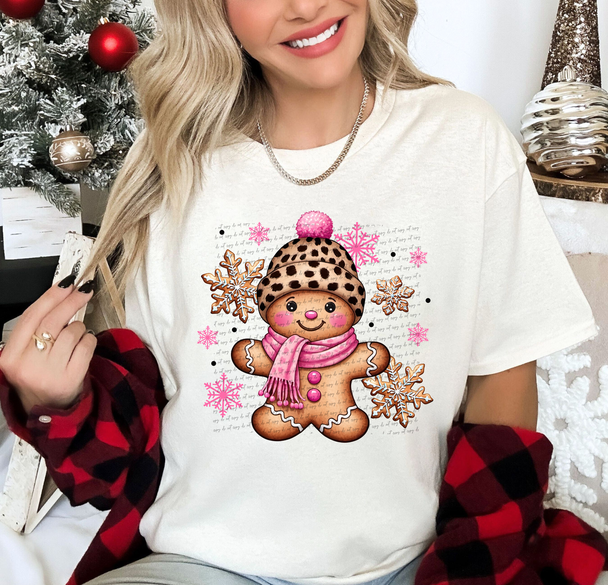 Gingerbread Pink Snowflakes 66101 DTF transfer