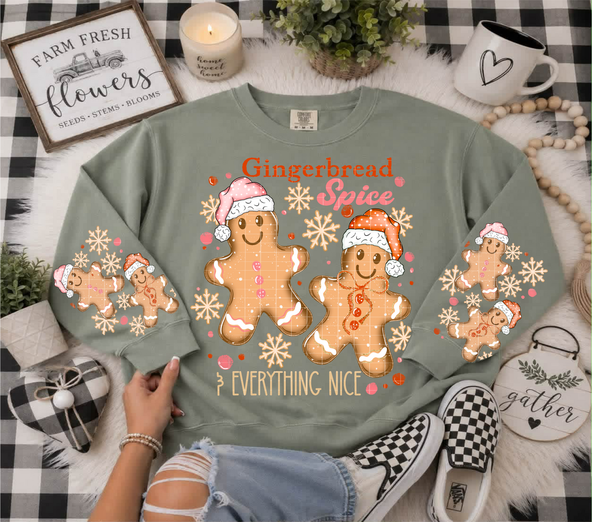 Gingerbread spice & everything nice pink and red Santa hats (FRONT ONLY) (Linda) DTF Transfer