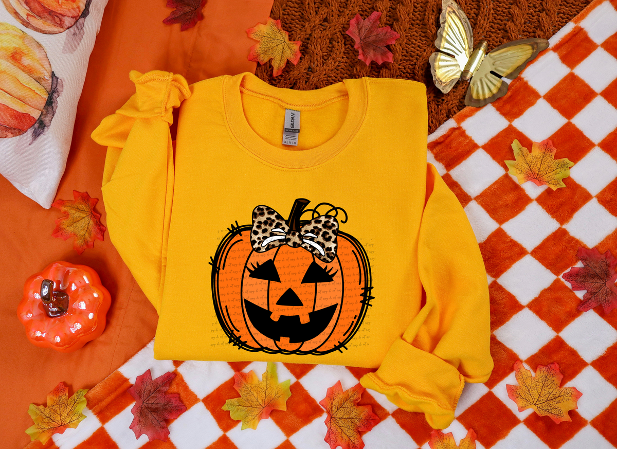 Girl Pumpkin Face Leopard Bow 42026 DTF transfer