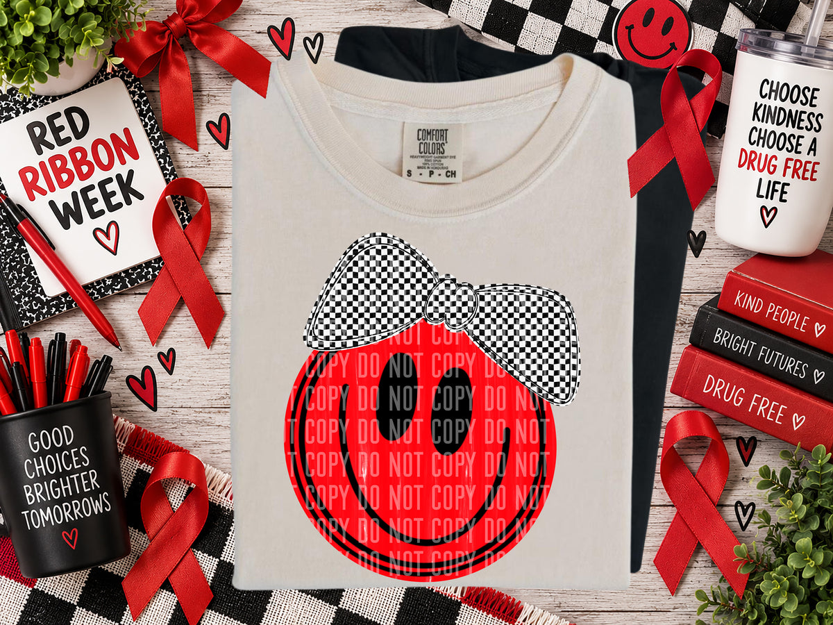 Red Girl Smiley -Red Ribbon Week (Caplinger)DTF Transfer