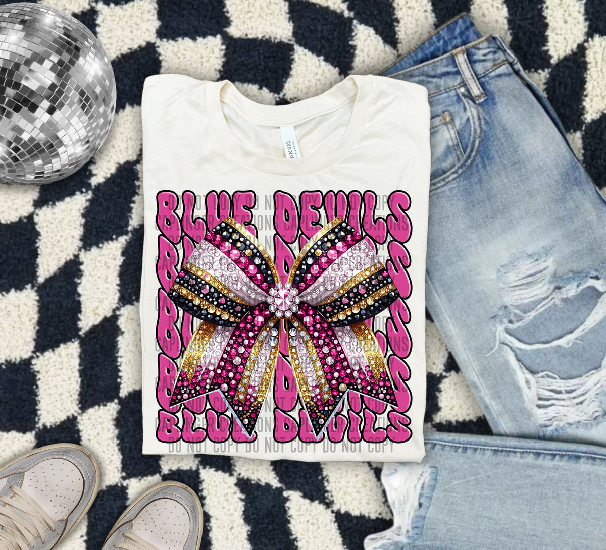 Blue Devils Pink Bow School Mascot 57878 DTF transfer