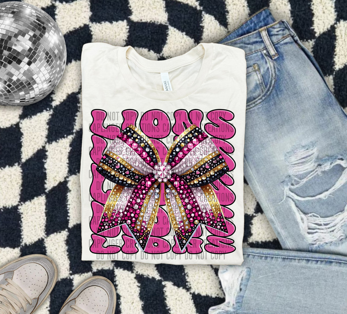 Lions Pink Bow School Mascot 57907 DTF transfer