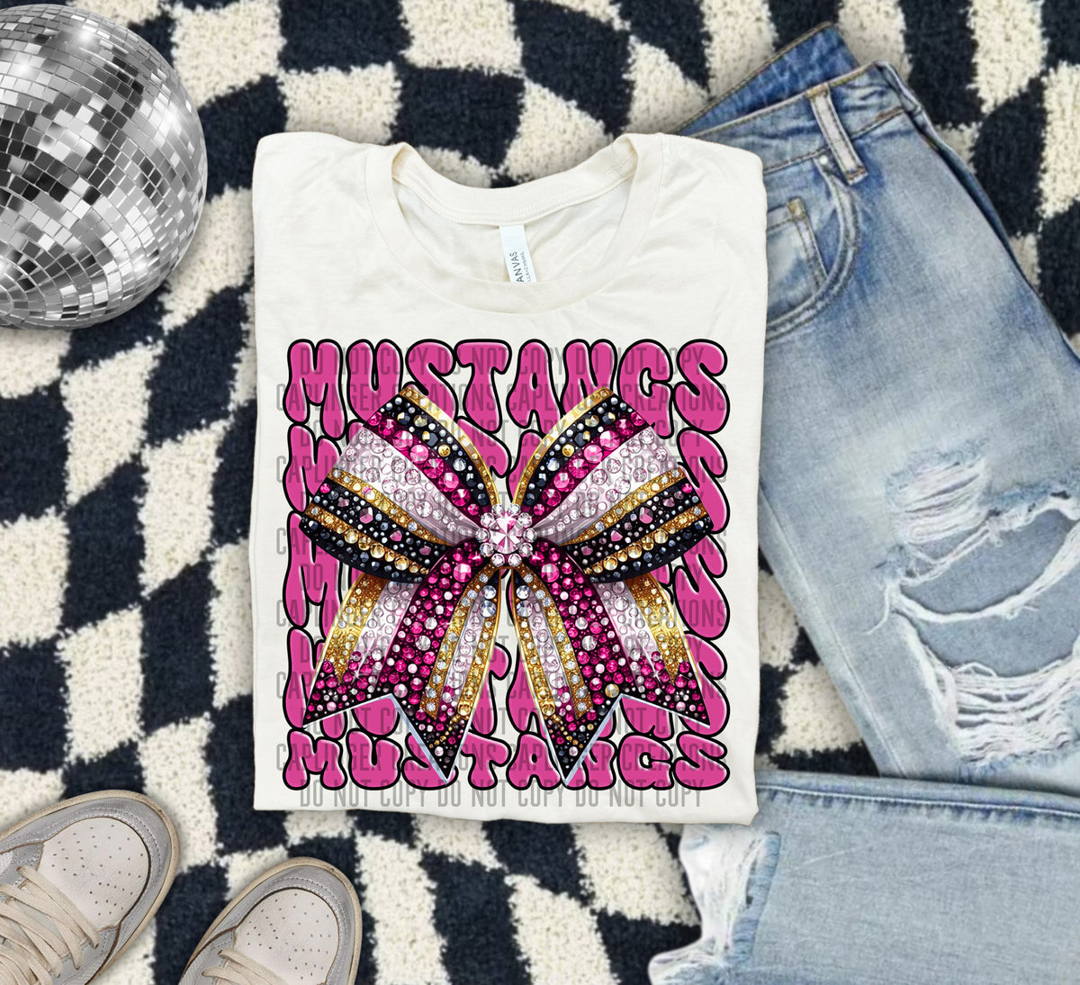 Mustangs Pink Bow School Mascot 57912 DTF transfer