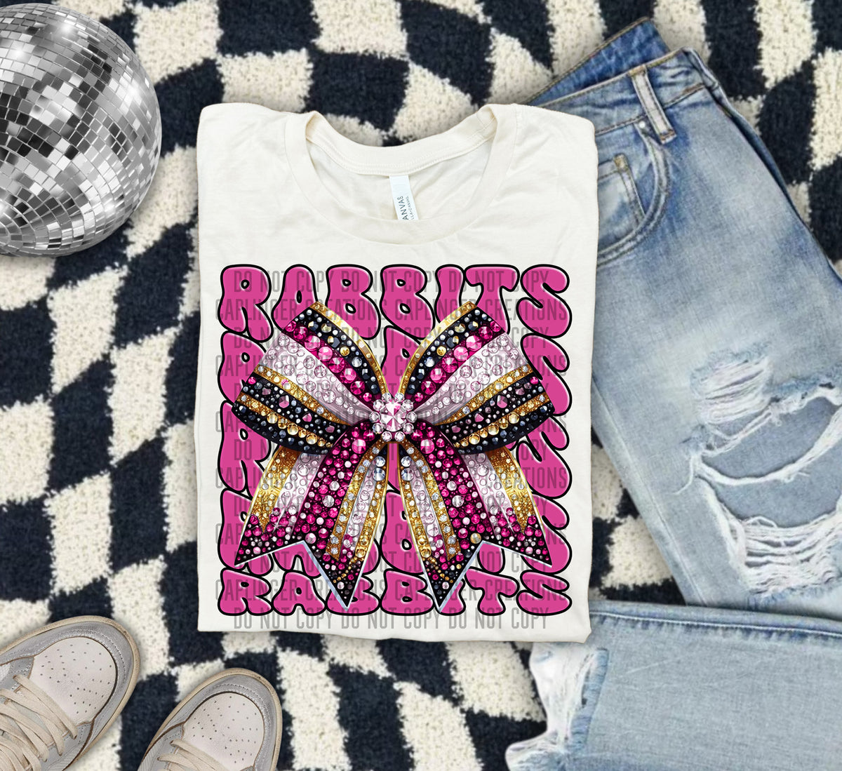 Rabbits Pink Bow School Mascot 57920 DTF transfer