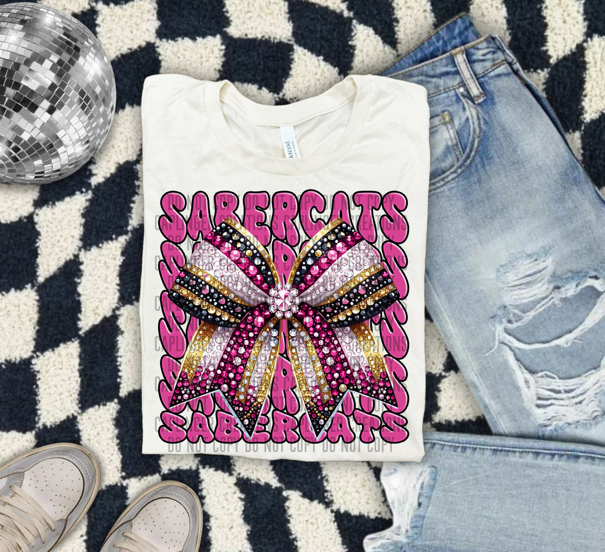 Saber Cats Pink Bow School Mascot 57926 DTF transfer