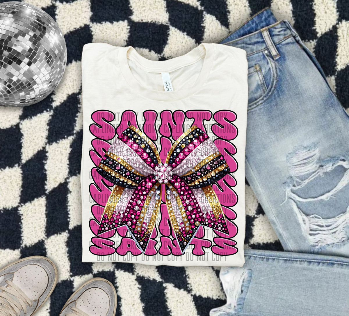 Saints Pink Bow School Mascot 57927 DTF transfer