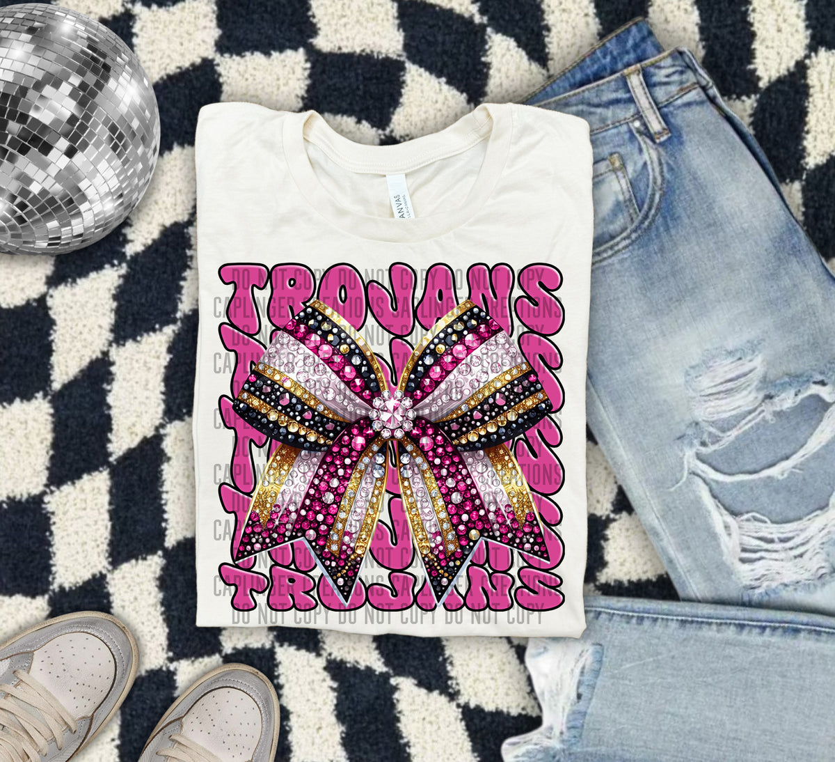 Trojans Pink Bow School Mascot 57936 DTF transfer