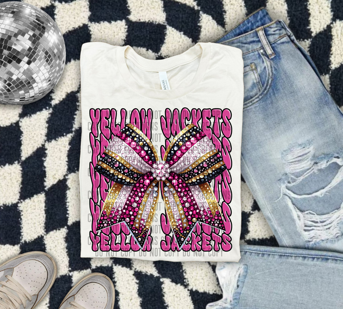 Yellow Jackets Pink Bow School Mascot 57943 DTF transfer