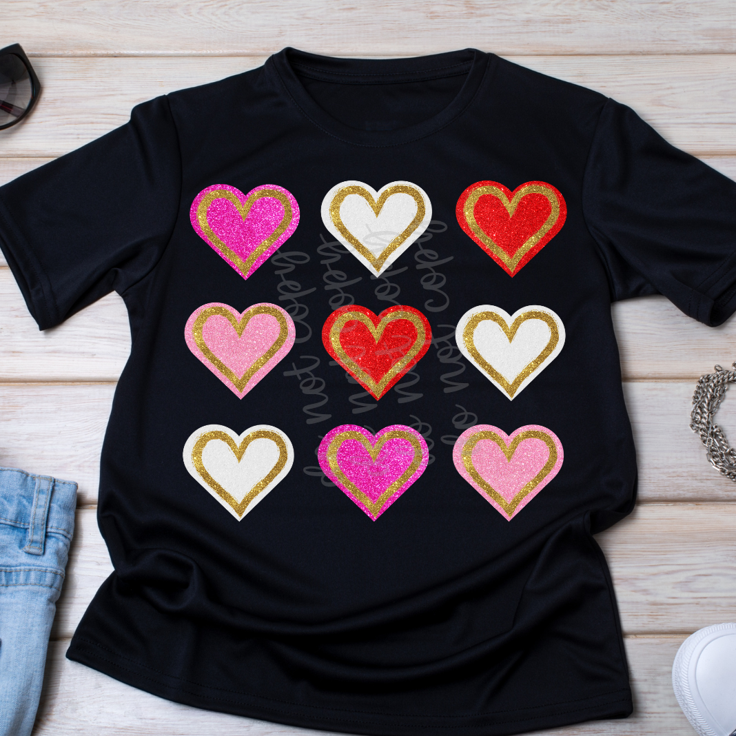 Glitter Hearts (Parker)  DTF Transfer