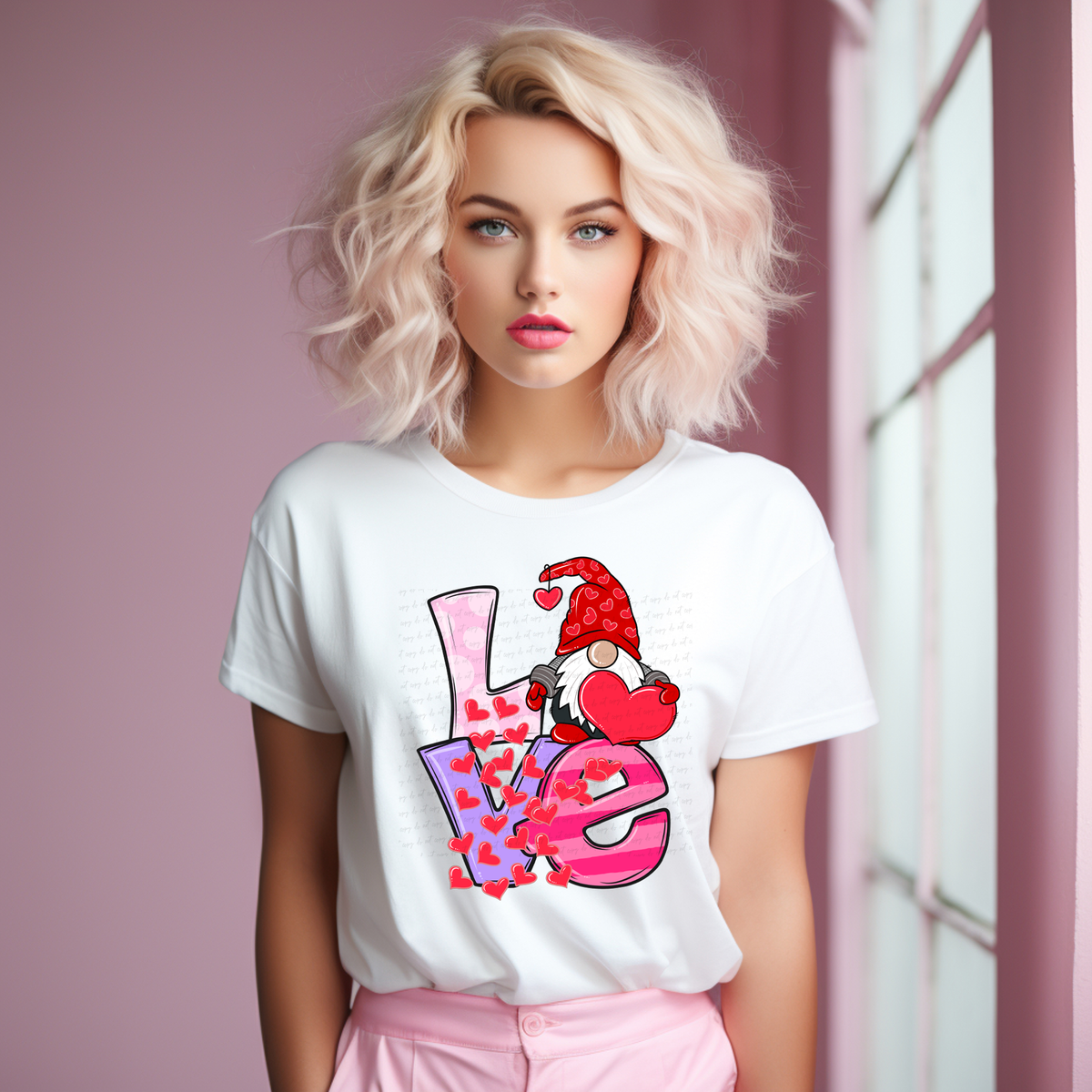 Love Gnome Hearts Hat and Falling Hearts 114797 DTF transfer