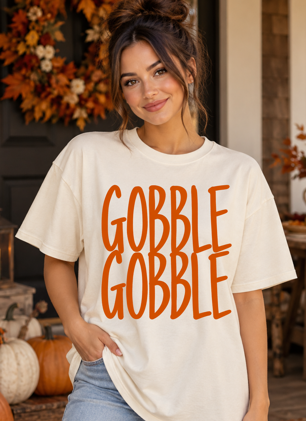 Gobble gobble orange simple stacked (Parker) DTF Transfer