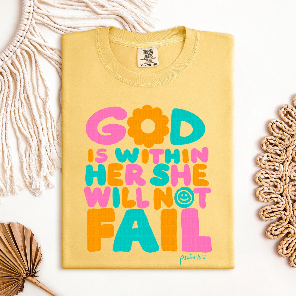 God is with her she will not fail pink, orange, blue 103816 DTF transfer