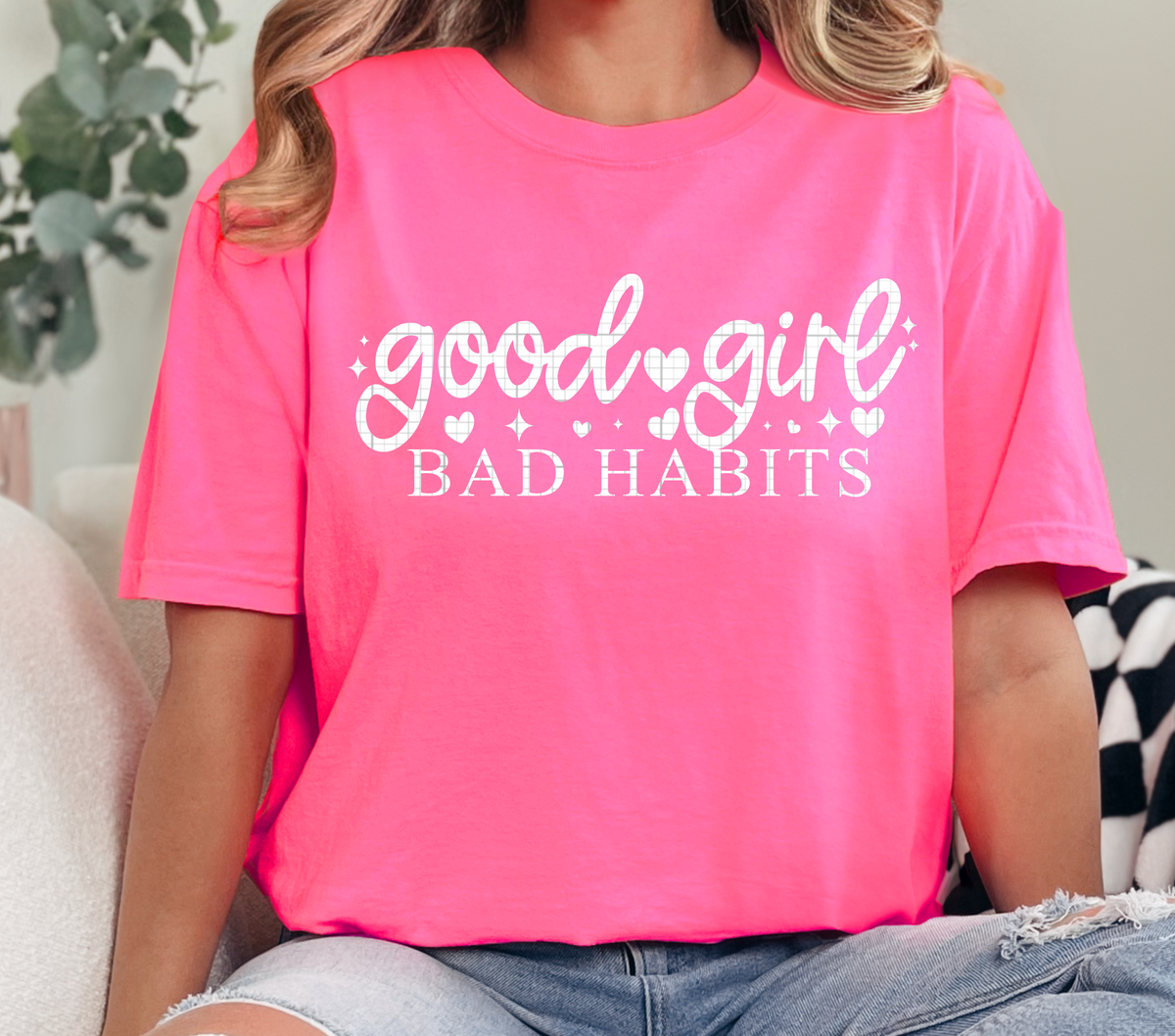 Good girl bad habits WHITE (Linda) DTF Transfer