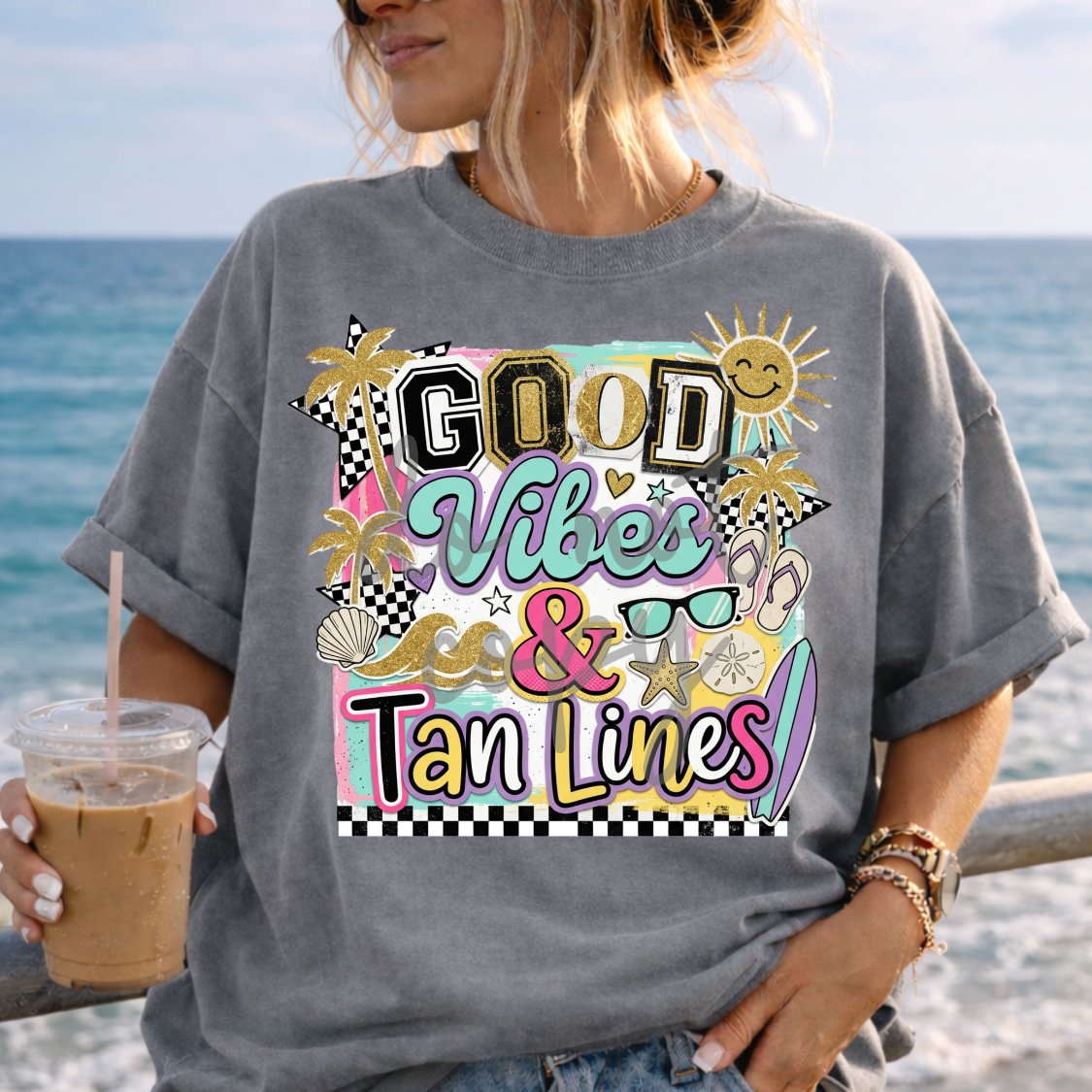 Good vibes & tan lines magazine font (Parker) DTF Transfer