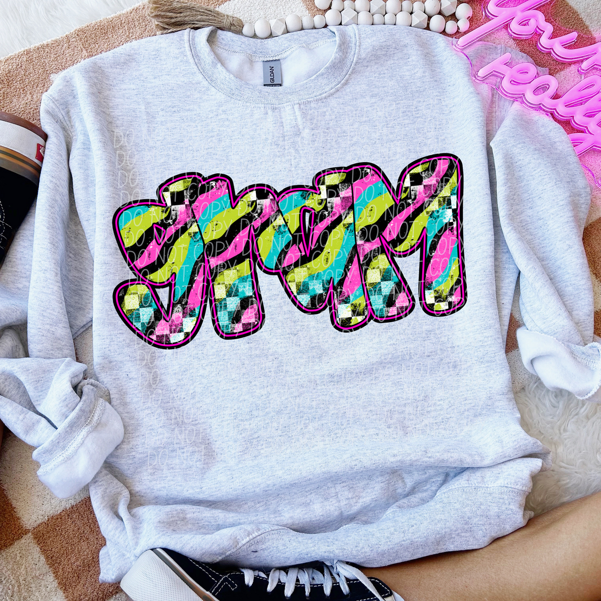 Gram Neon Checker Font (CITY) DTF transfer