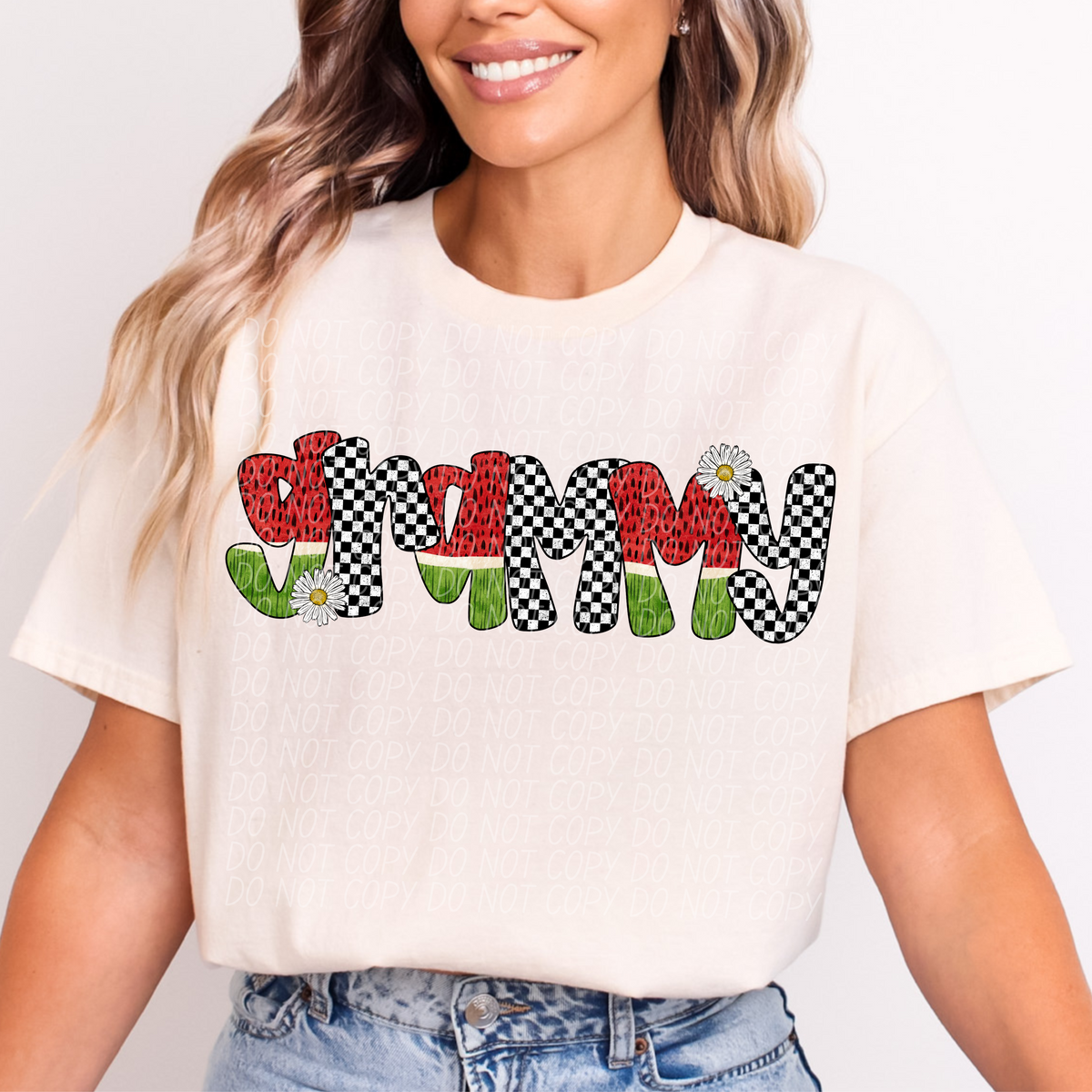 Grammy Watermelon Checkered Font (City) DTF transfer